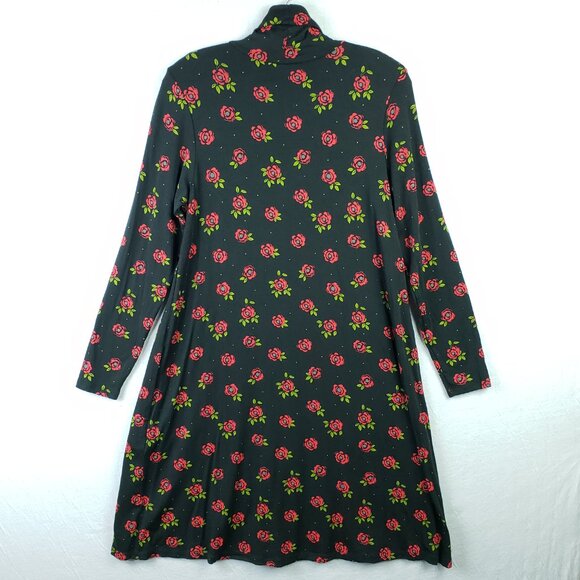 Gudrun Sjoden Dress Jersey Turtleneck Long Sleeve Floral Rose Print Black Size S - Picture 7 of 11